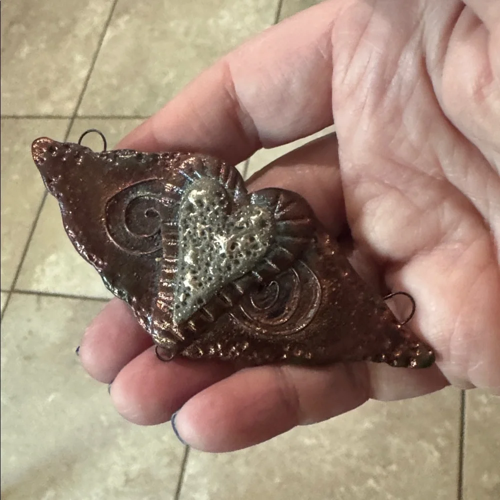 Artisan Wing Heart Pendant Raku pottery